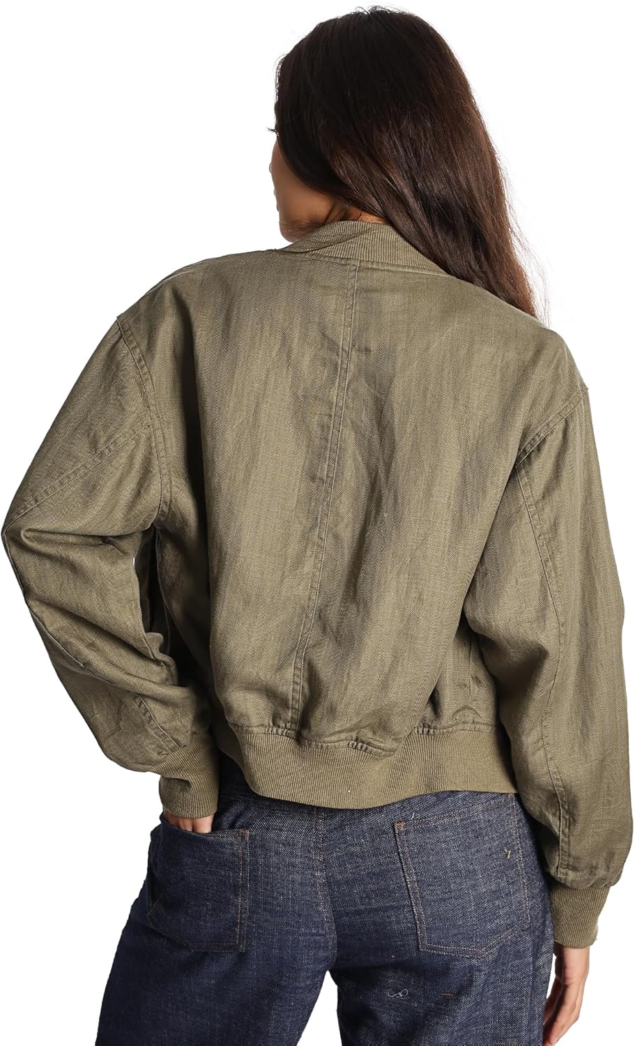 Women's Retro Linen Blend Pilot Jacket Casual Zipper Windbreaker with Pockets - Image 4