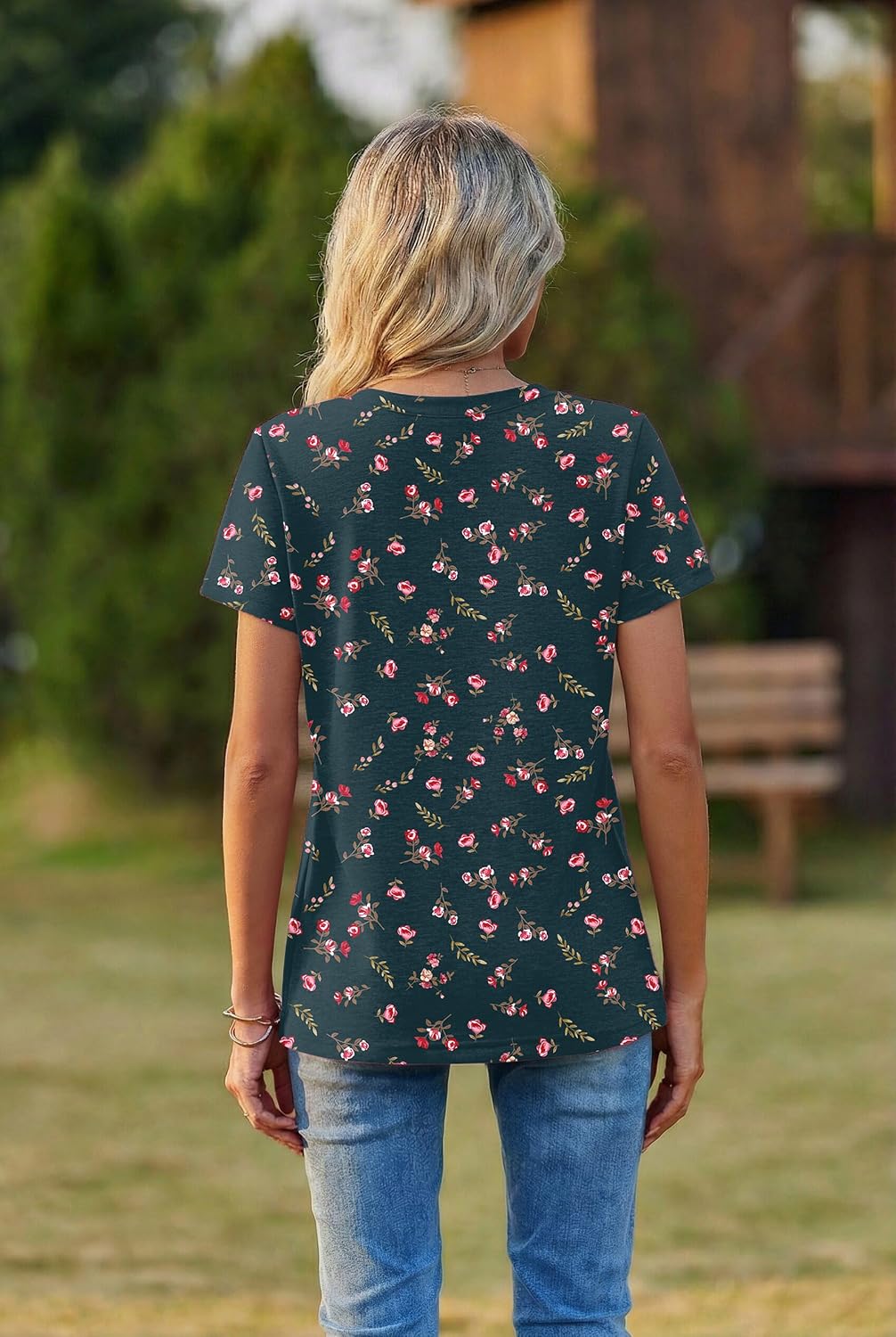  Womens V-Neck Tops Summer Casual Short Sleeve Tshirts S-3XL thumbnail