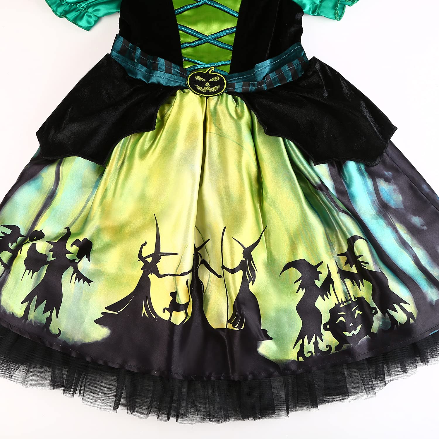 Sincere Party Ragazze Halloween Strega Costume, Deluxe Adorabile Neon Colorato Strega Travestimento con Cappello