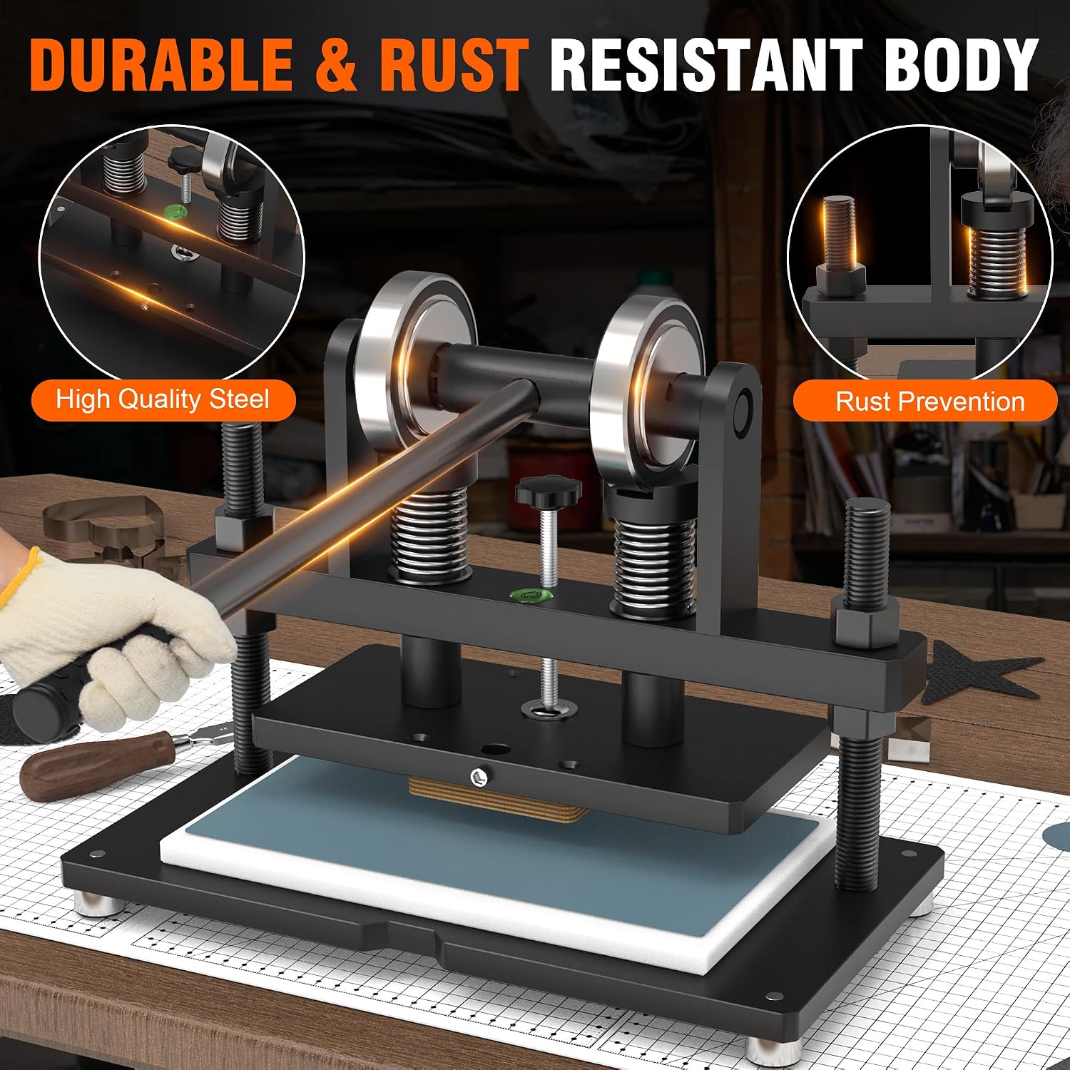 SporGain Leather Cutting Machine, Die Cutter Stamping Machine, Hand Press Mold Cutter, Includes 10.2 x 5.9 Upper Plate, Dual Guide Shafts Die Cut Machine for Various of Materials