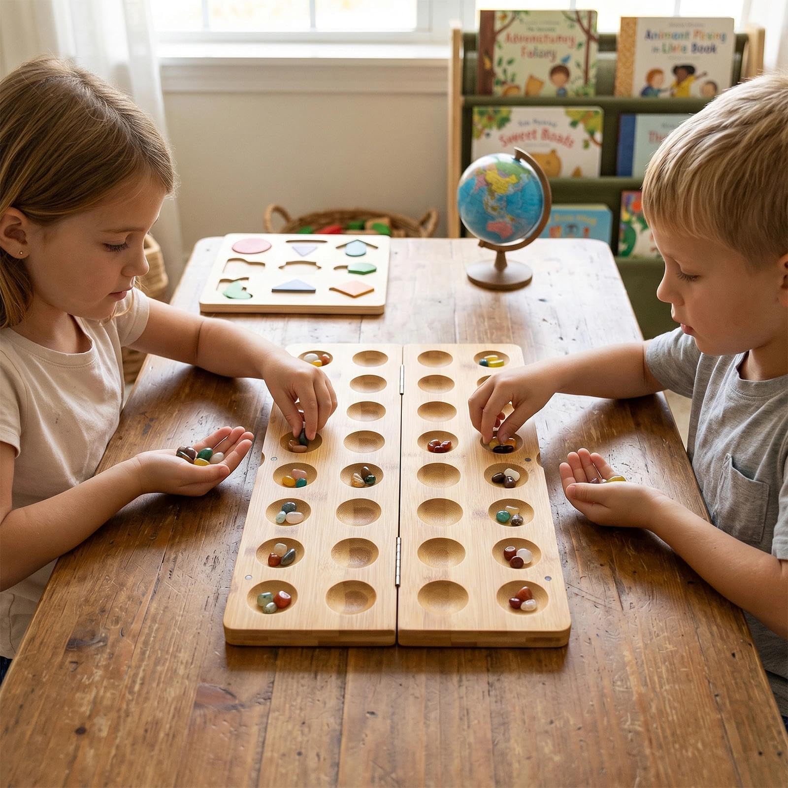 Classic Steinchenspiel Kalaha Spiel Diamant Spiel aus Holz mit 65 Edelsteinen Edelsteinspiel Faltbare Strategiespiele Bohnenspiel für Kinder Erwachsene Strategiespiel Geschenk