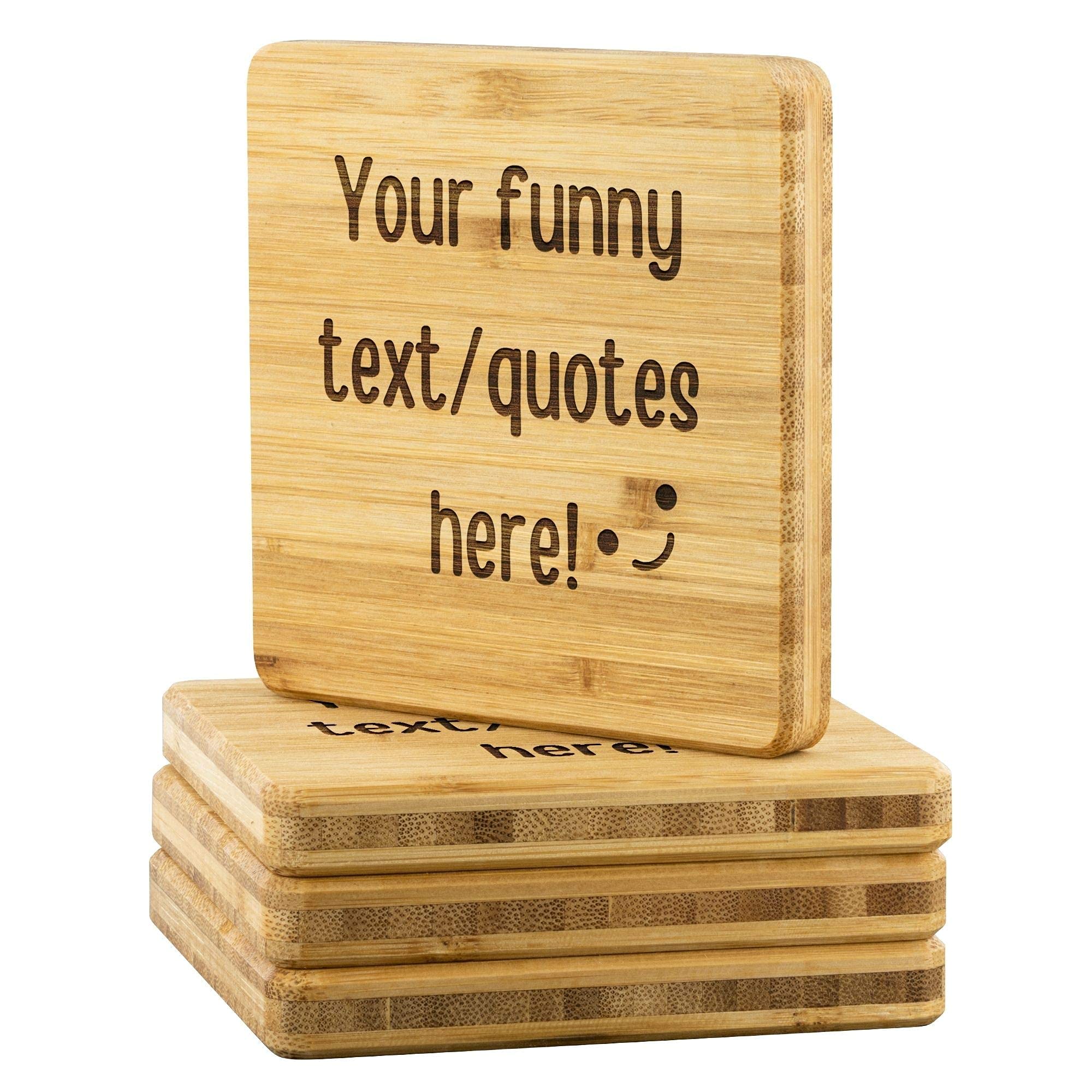 Posavasos cuadrados de madera personalizados para mesas de café con texto, posavasos personalizados para bebidas, regalos de inauguración de la casa para el nuevo hogar, posavasos de madera de bambú,