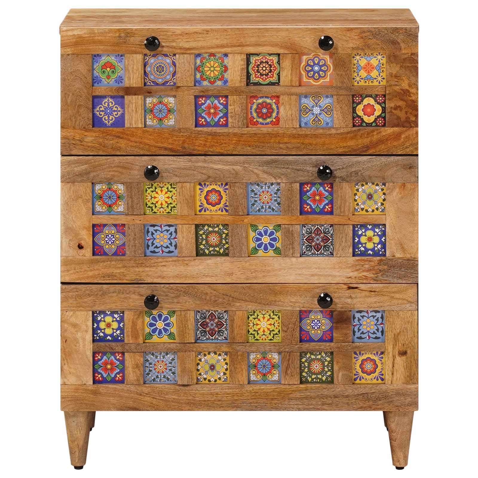 Générique Naturalny bufet 60 x 33 x 75 cm lite drewno mango do nowoczesnego salonu lub jadalni z szufladami i przegródkami