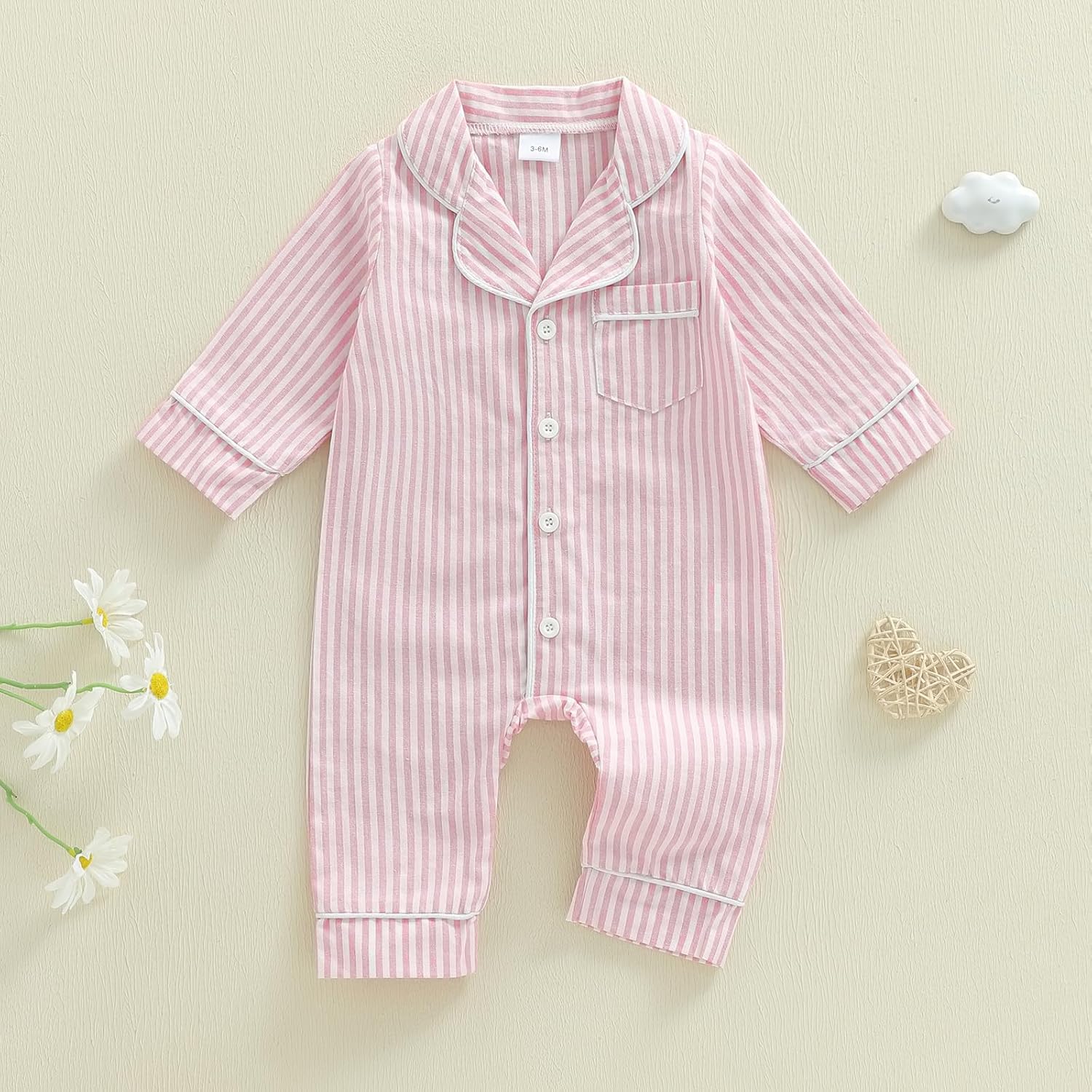 Kuriozud Baby Girl Boy Romper Pajamas Fall Winter Long Sleeve Button Down Pjs Newborn Infant Lapel Sleepwear Nightwear - Image 4