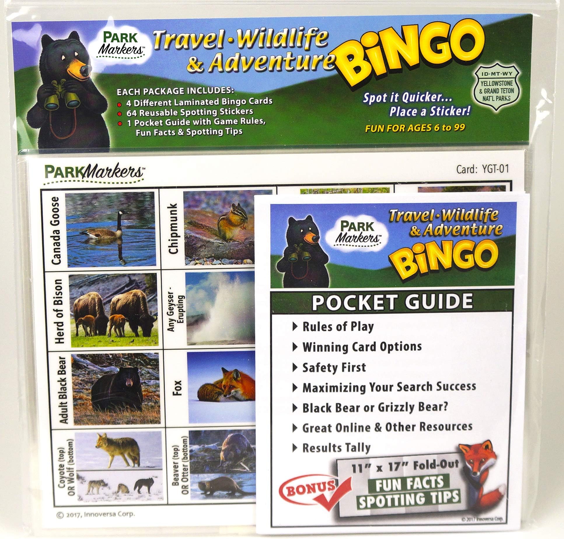 ParkMarkers Bingo Travel, Wildlife & Adventure Bingo Game & Spotting Guide - for Idaho, Montana, Wyoming, Including Yellowstone, Grand Teton & Glacier National Parks