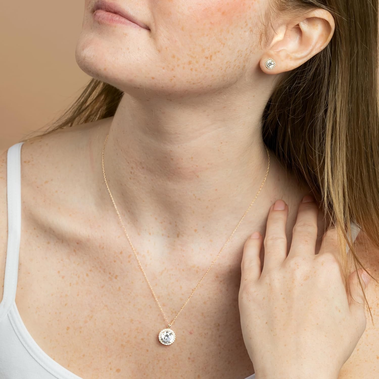 DIAMONBLISS 10K or 14K Real Solid Gold Halo Earrings for Women | White or Yellow Gold Halo Round Cut Studs | 0.5 to 3 Carat Cubic Zirconia CZ Simulated Diamond - Image 3