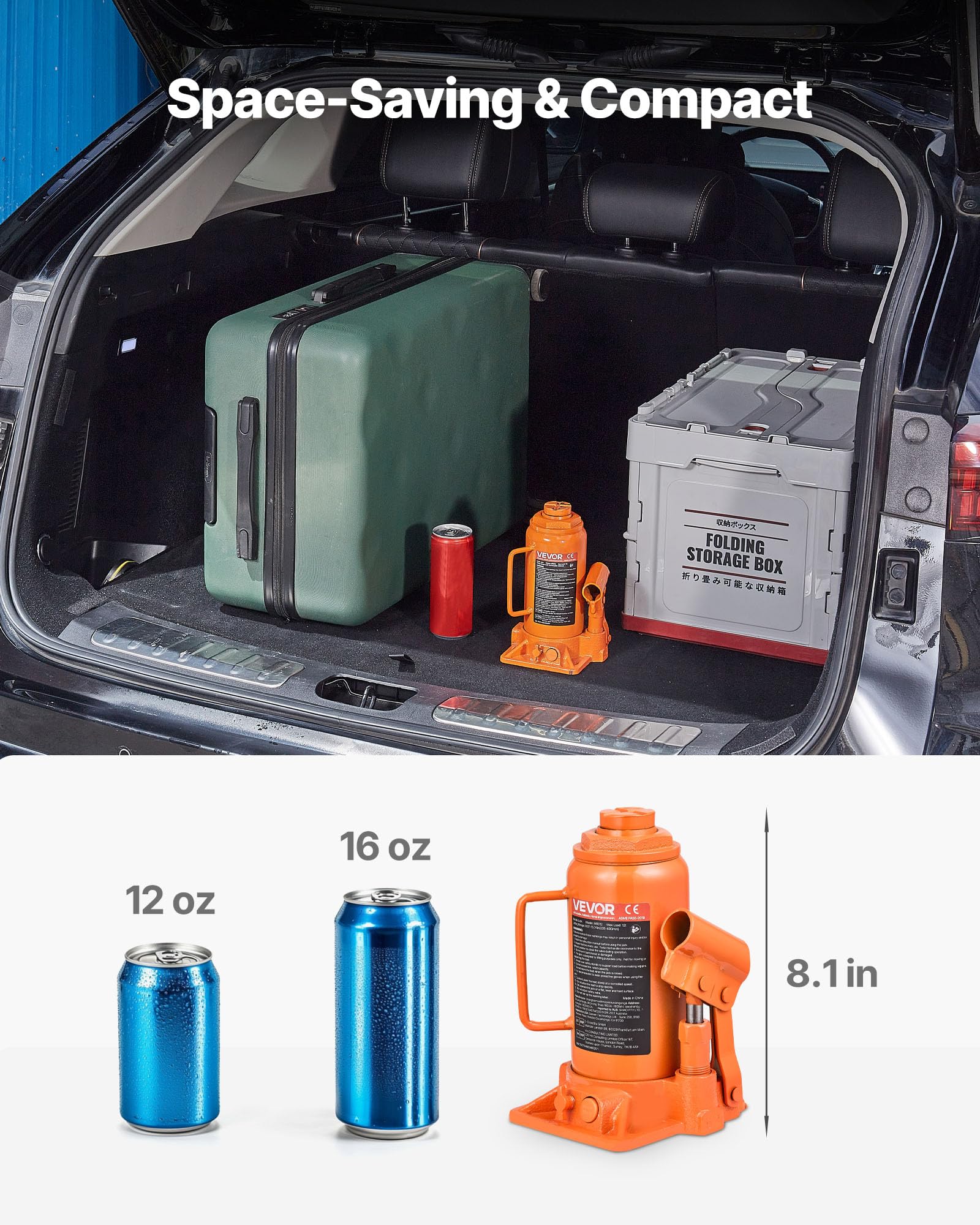 VEVOR Cric Bouteille Hydraulique avec Grande Capacité de 12 T, Cric de Levage pour Voiture Plage 20,5-40 cm, Construction Solide, pour Entretien Réparation Automobile SUV, Atelier Garage, Orange