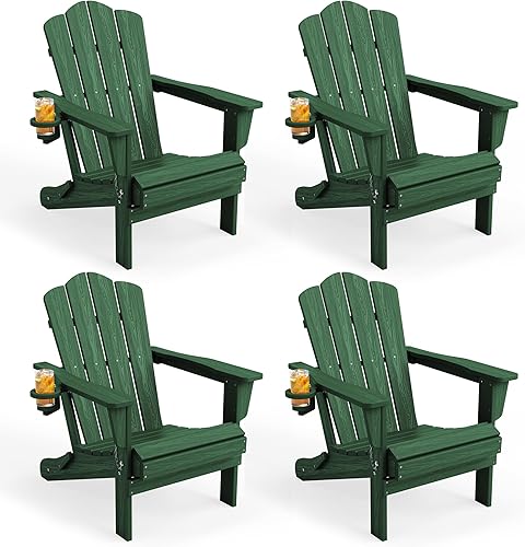 Vista 21 de KINGYES - Silla Adirondack plegable, sillas de patio de polietileno de alta densidad para todo tipo de clima, silla de césped con textura de madera