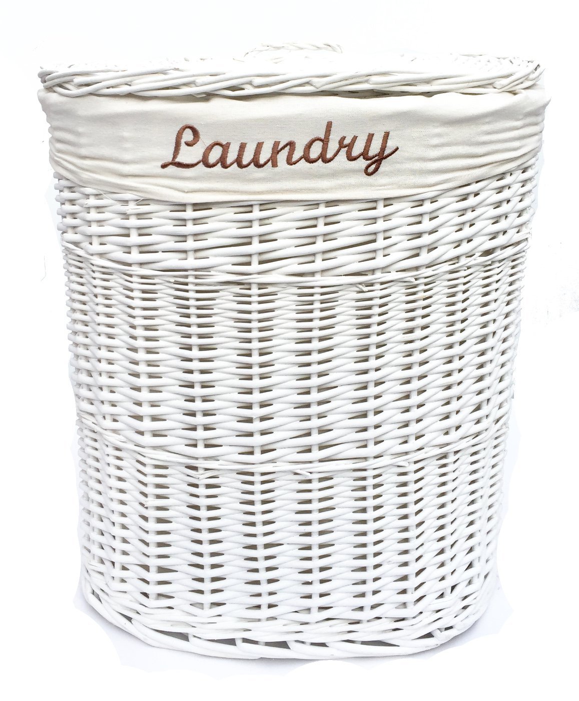 Topfurnishing White Round Wicker Washing Laundry Basket Lined Storage Basket With Lid Medium 37 X 37 X 50 Cm