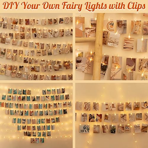 Miniatura 4 de LUSHARBOR Cadena de luces con clips para fotos, luces de hadas con 51 clips transparentes, cadena de luces a pilas con clips para imágenes,