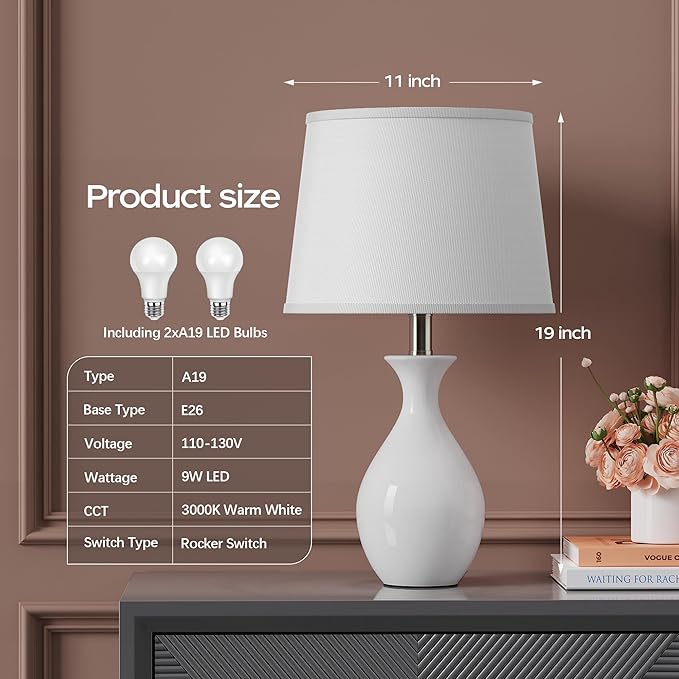 Lámpara de Mesa PARTPHONER, Cerámica Blanca, Moderna, 2 Unidades miniatura 2