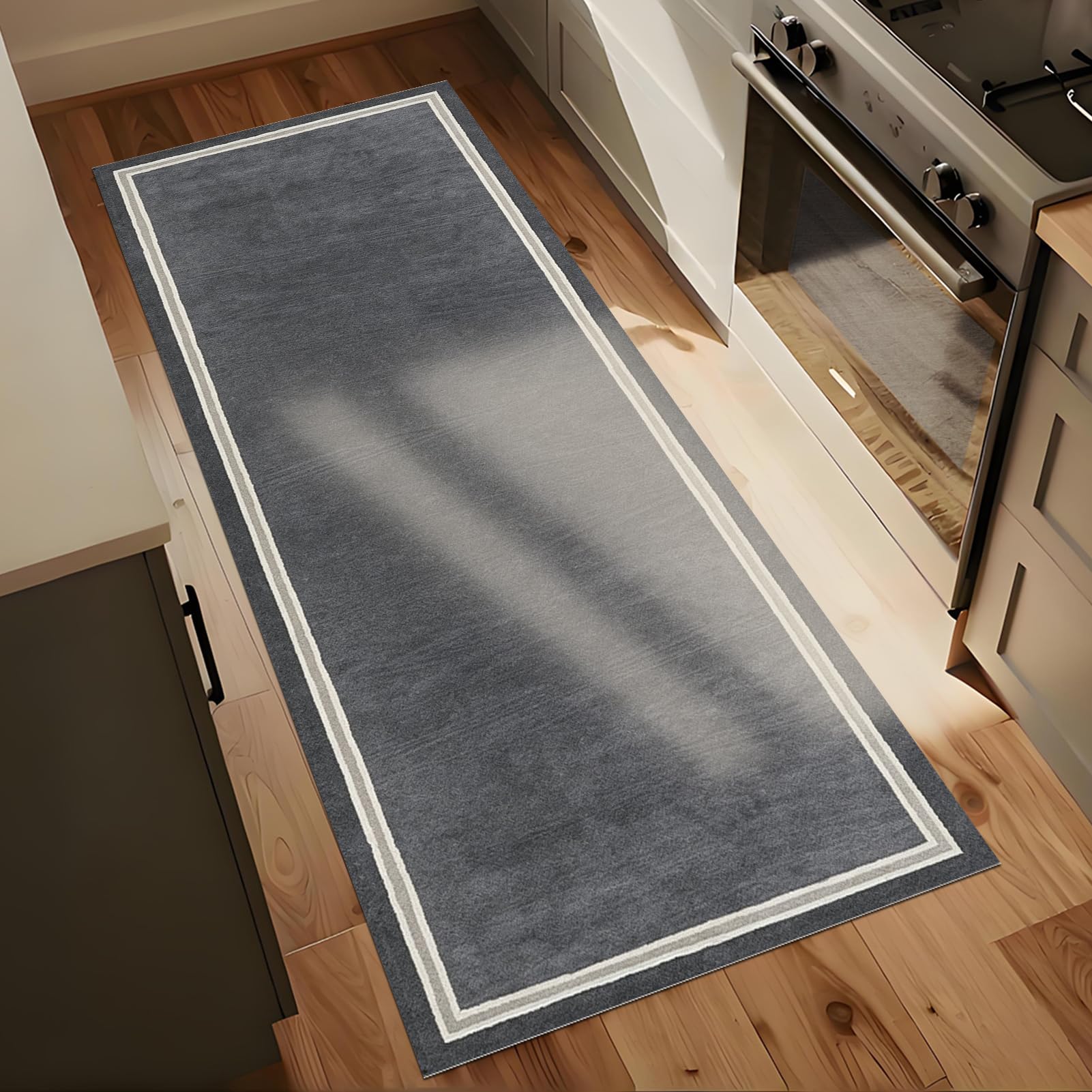 Alfombra de pasillo larga antideslizante y lavable para entrada y cocina gris de 80 x 250 cm