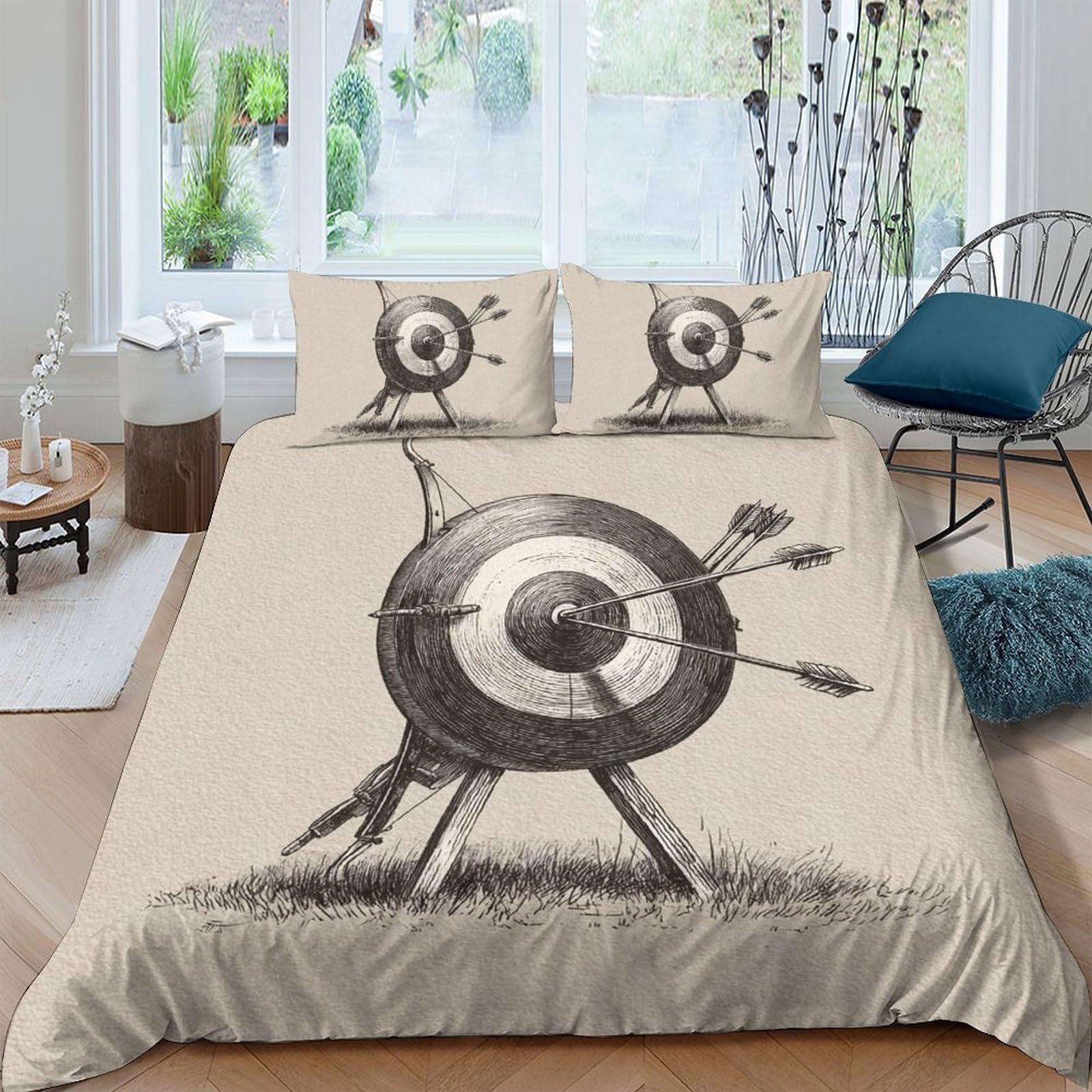 Ctjqhvkz Style-1 3D Printed Archery Target Fitted Sheet Microfiber Soft Arrow Bed Cover For Bedroom Guest Room Easy Clean Decor Single（135X200cm）