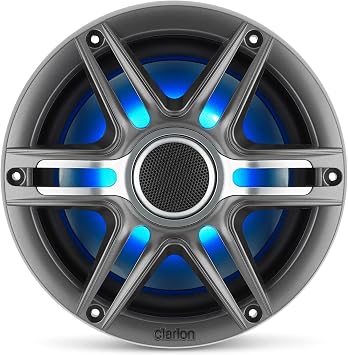 Fusion MS-RA210 Source Unit w/ (2 Pair) Clarion CMSP-771RGB-SWG Premium 7.7-inch Coaxial Marine Speakers with Built-in RGB Illumination (Includes White & Gray Sport Grilles)
