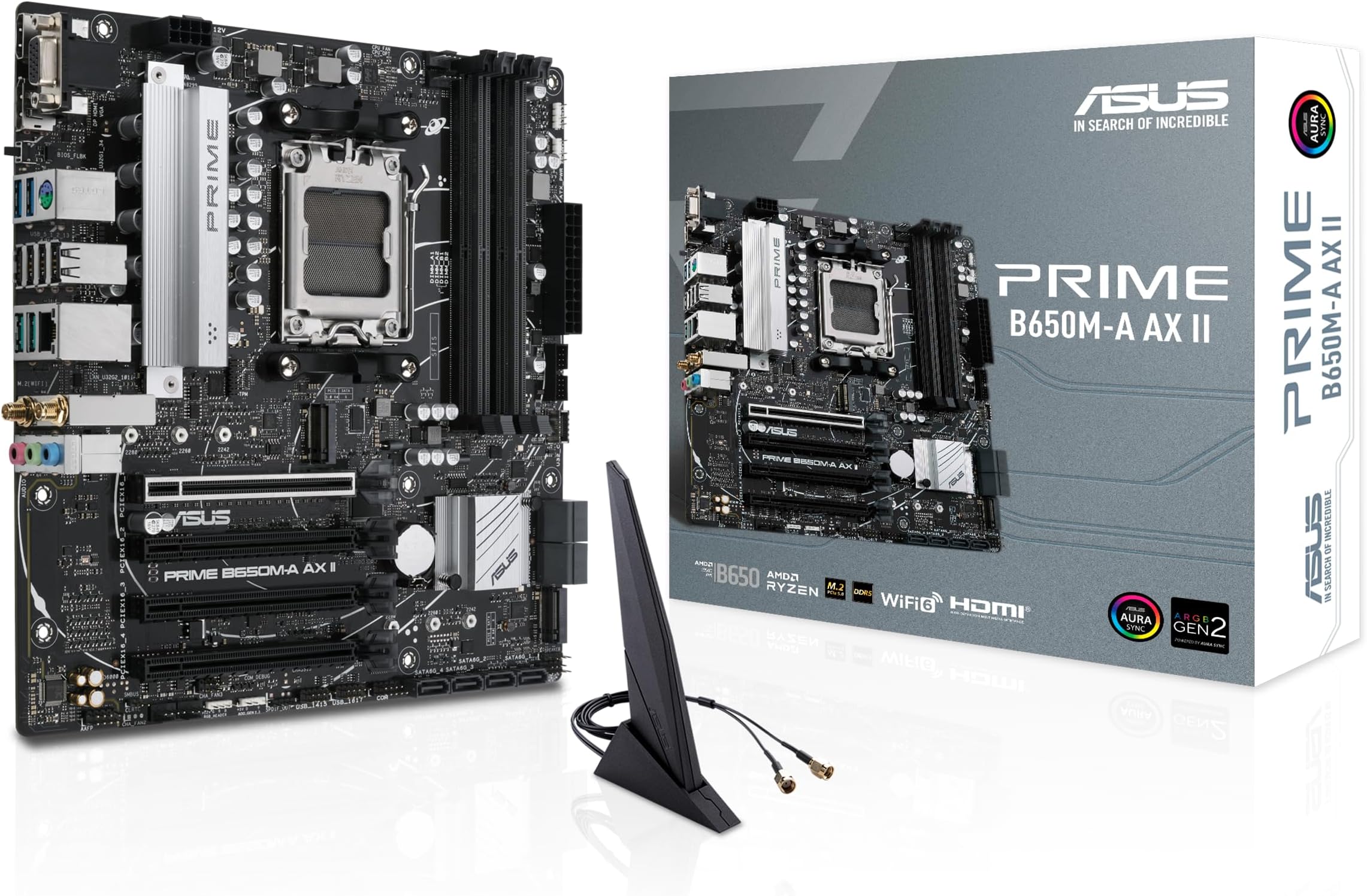 Prime B650M-A AX II AMD B650 AM5 Ryzen™ Desktop 9000 8000 & 7000 Micro-ATX mATX Motherboard, DDR5, PCIe 5.0 M.2, 2.5Gb LAN, Wi-Fi 6, DisplayPort, HDMI®, USB 3.2, USB 3.2 Type-C®, BIOS Flashback™