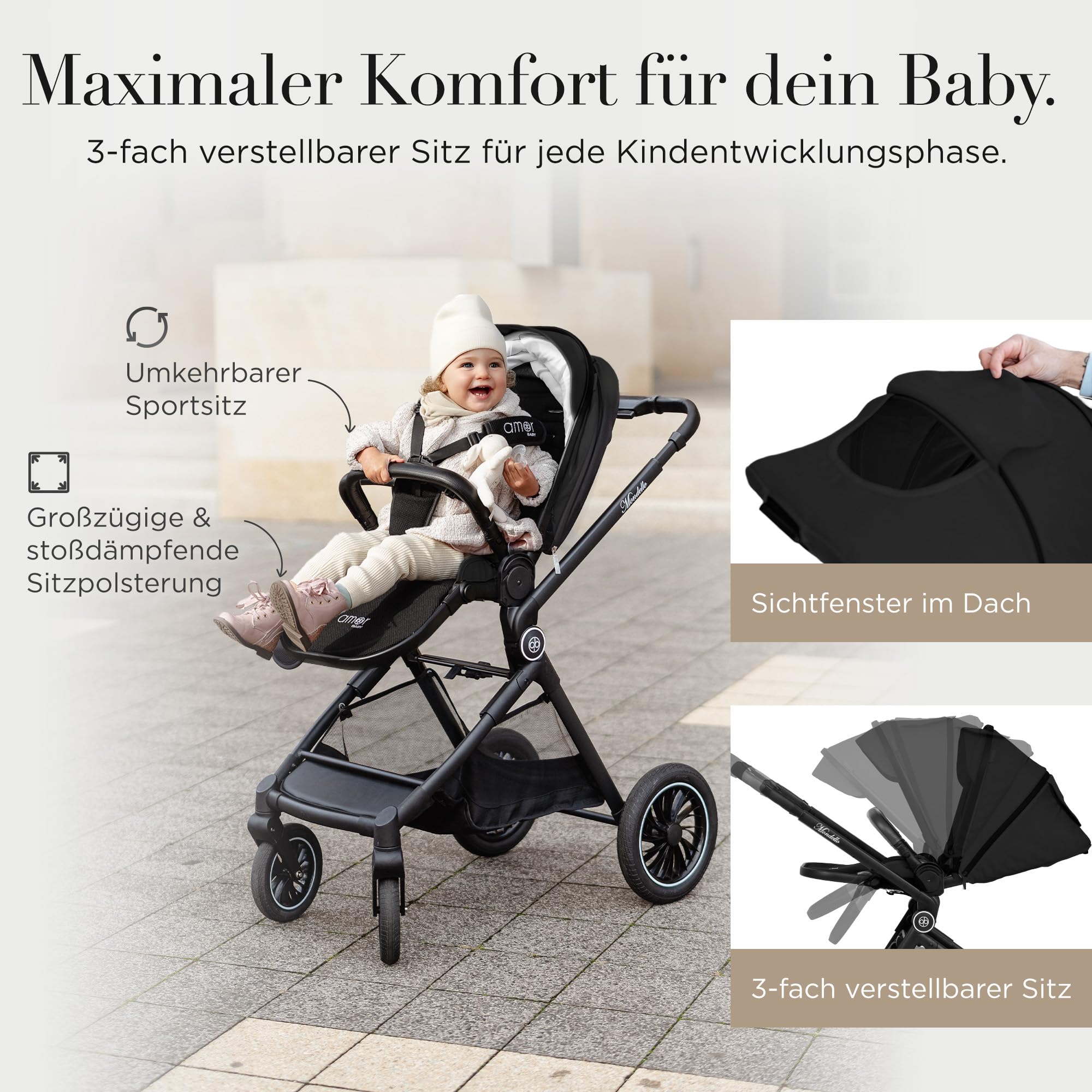AMOR BABY Buggy Leichter Kinderwagen bis ca. 2 Jahre Schnell Faltbar Kompakt für Reise & Alltag