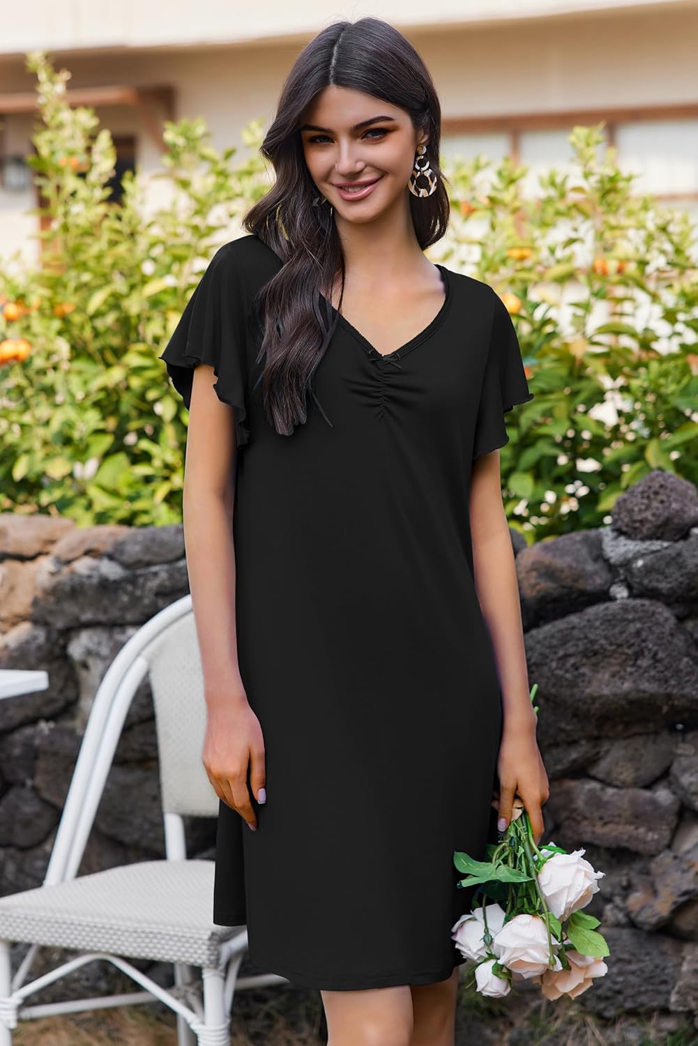 Ekouaer Nightgowns for Women Short Sleeve Night Gown Comfy Sleep Shirt Soft Sleep Dress Pleated Sleepwear - Image 4