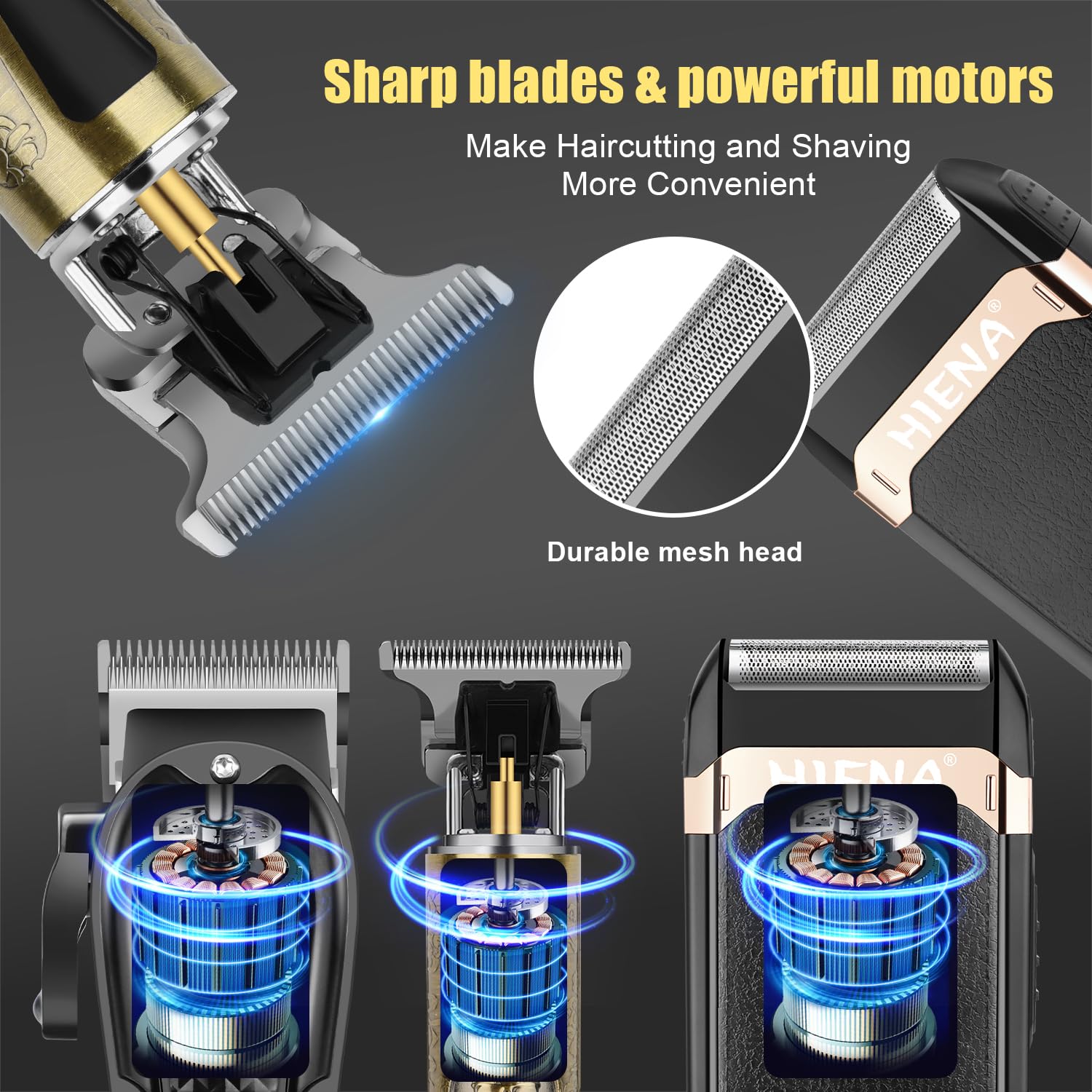 HIENA PRO Professional Men's Hair Clipper Set, Cordless 3-in-1 Barber Kit
