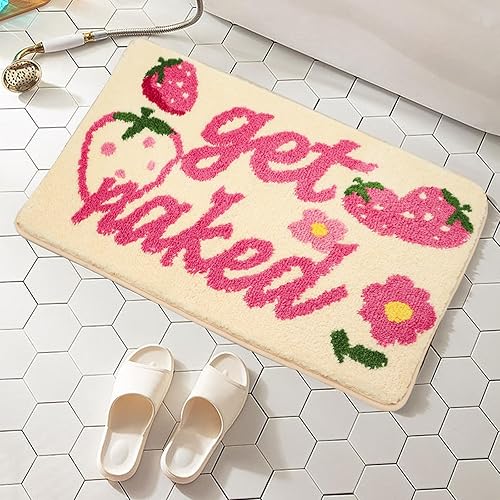 Miniatura 4 de Enhopty Alfombra de baño Get Naked con diseño de flor de fresa, divertida y bonita, antideslizante, de microfibra, absorbente, para el hogar,