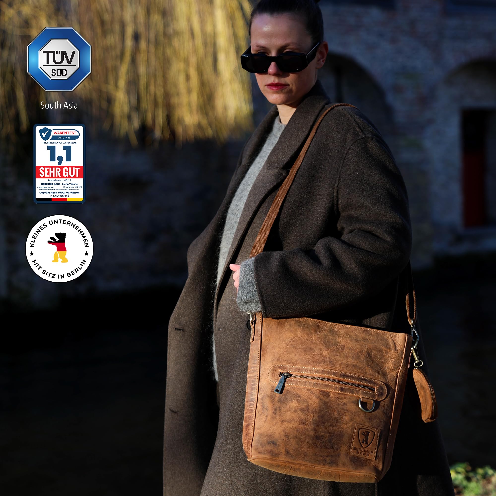 Berliner Bags Vintage Schultertasche Siena, Mittelgroße Umhängetasche aus Leder, Crossbody Bag, Handtasche für Damen - Braun