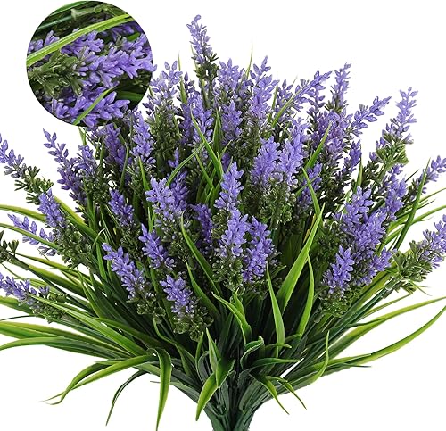 Flores artificiales para exteriores, resistentes a los rayos UV, plantas falsas para exteriores, hierba falsa de mono con flores, vegetación