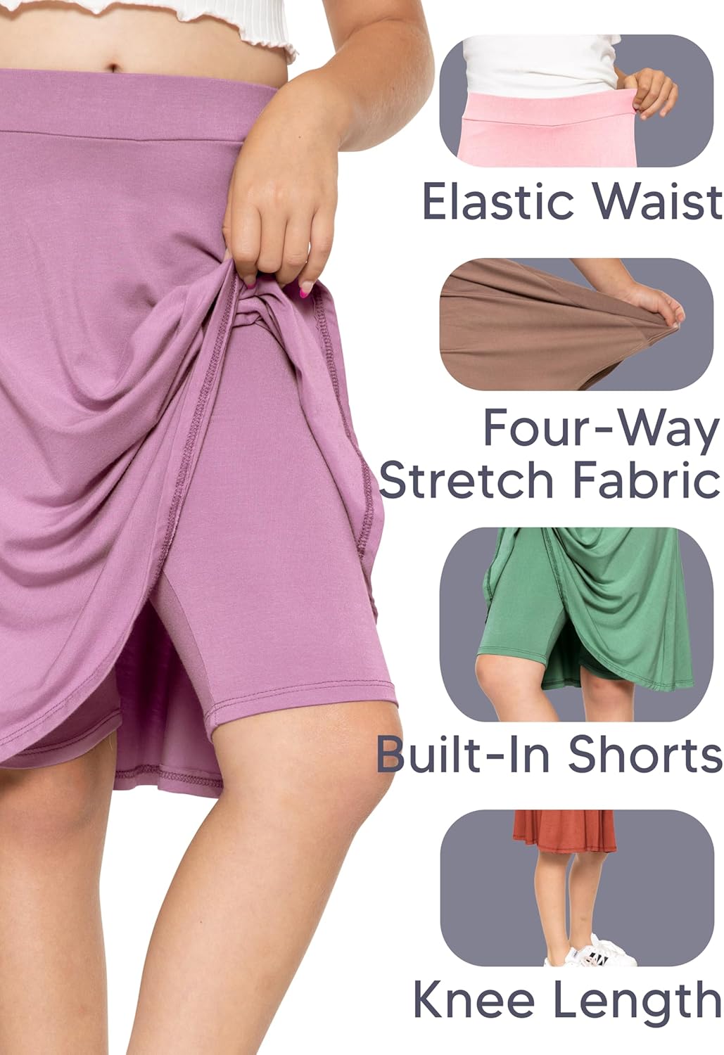 STRETCH IS COMFORT Girl's Knee to Midi Length Aline Skirt with Built-in Shorts or Leggings | Size 4-16 - Image 3