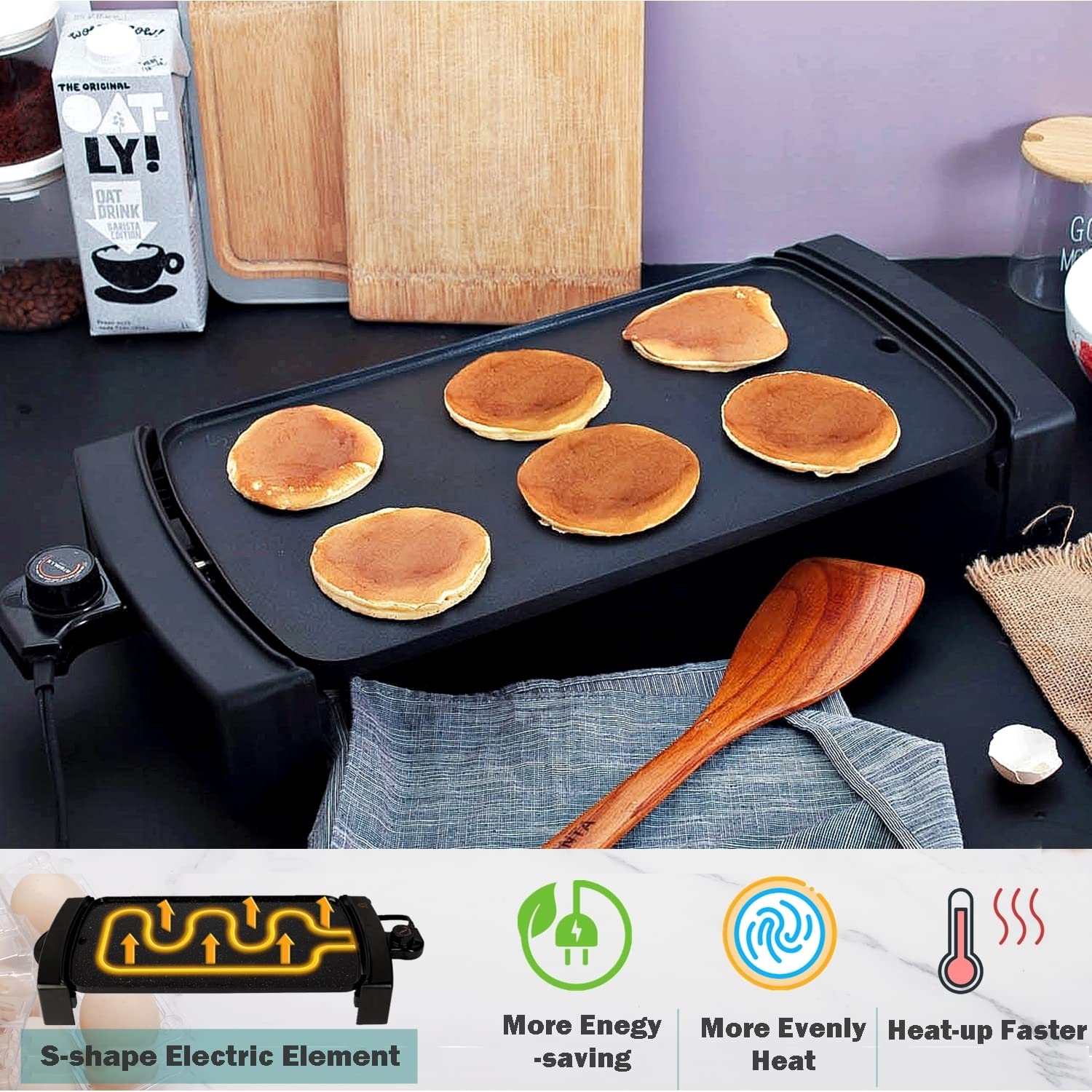 Pancake Electric Griddle, DEIK 2-in-1 Indoor Grill Smokeless - Main Image