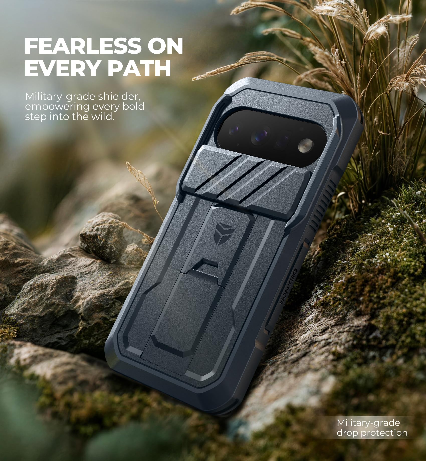 Dexnor para Funda Google Pixel 11&11 Pro con Tapa Deslizante Cámara & 2 Marcos Delanteros & Protector de Pantalla Integrado & Soporte, Carcasa Protectora Integral a Prueba de Golpes Resistente - Azul