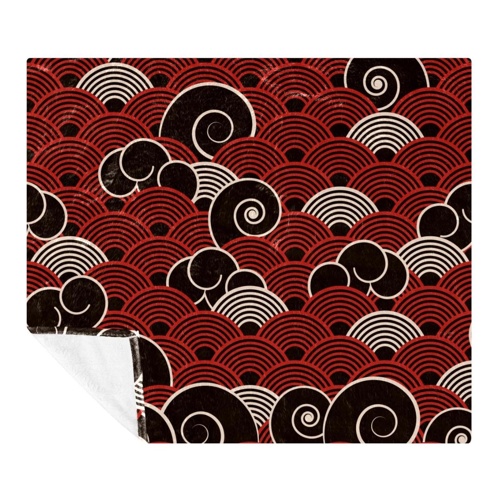 Couverture polaire microfibre motif vague japonaise 150x200cm