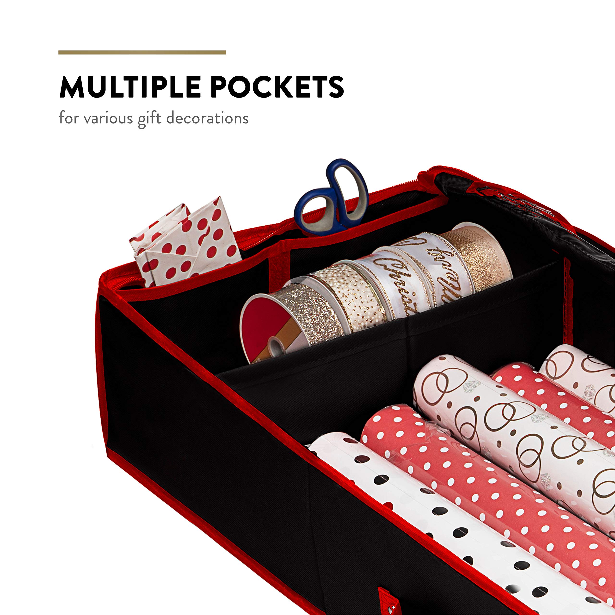 Zober Premium Wrap Organiser, Inner Pockets, Holds up to 24 Rolls, Gift Wrap Storage Box and Holiday Accessories, 101.6 cm Long - Made from Tear-Resistant Fabric