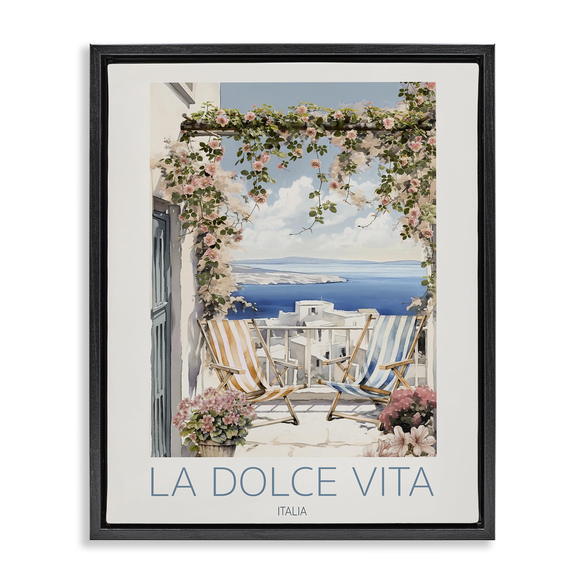 Stupell Industries 'Coastal Italian Balcony View', Floating Frame Canvas Art, Black, 25 x 31 Inches, Easy to Hang and Sturdy, Made in USA, by CAD Designs