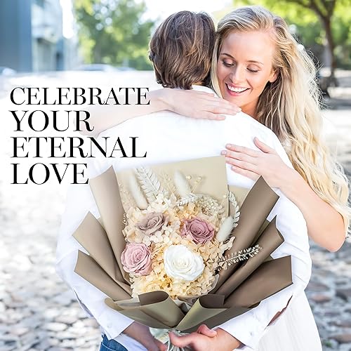 Miniatura 9 de GLAMOUR BOUTIQUE Ramo de flores preservadas, rosas de larga duración en una caja con hortensias y más, listo para regalo para aniversario,