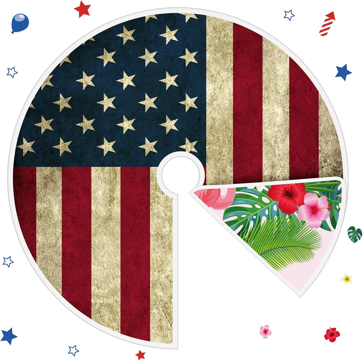 36 Inch Summer Tree Skirt Reversible Flamingo Tropical Palm Leaf Double Sided Print Mat for Summer Tree Decoration