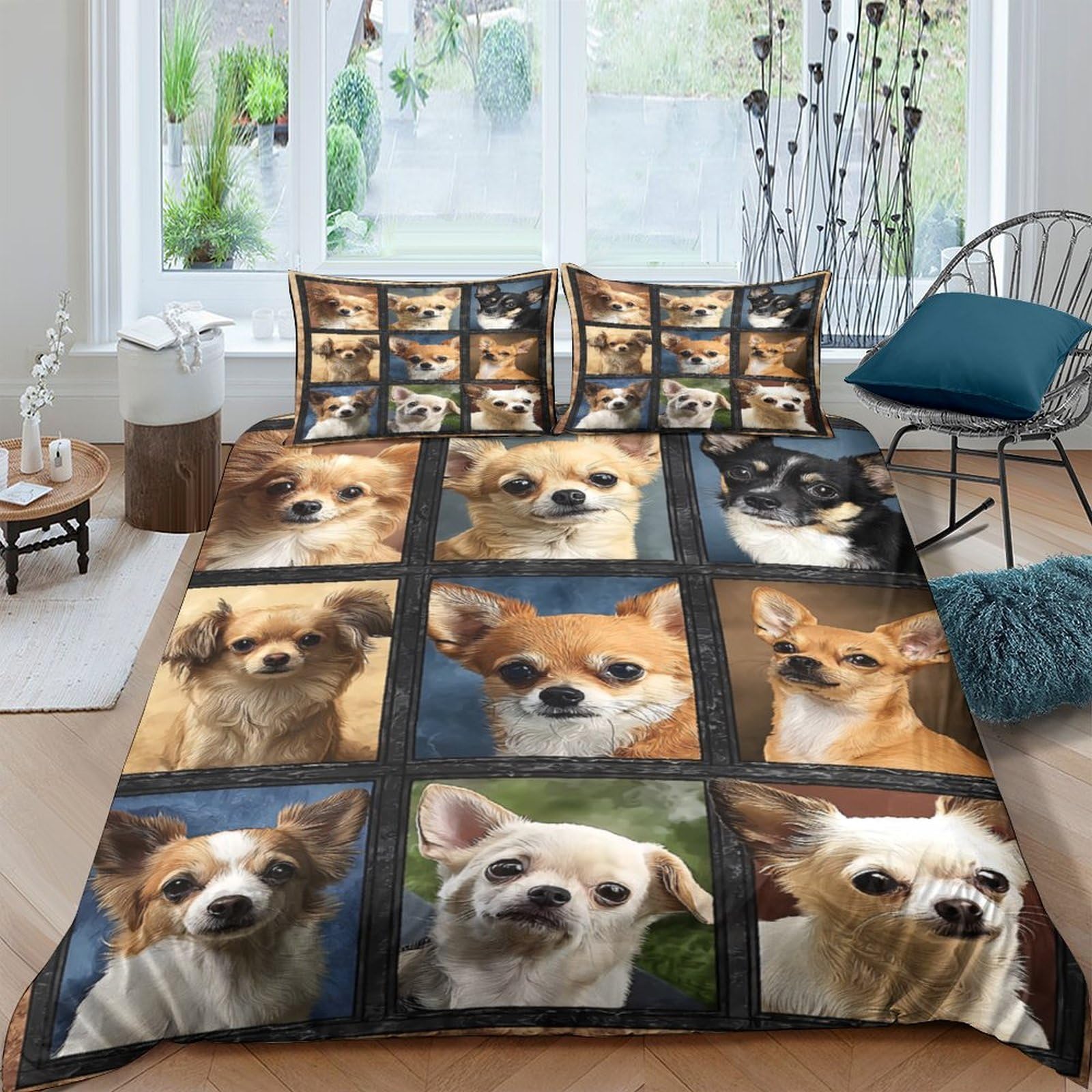 Ctjqhvkz Style-5 3D Printed Cute Chihuahua Fitted Sheet Microfiber Soft Non-Slip Dog Portrait Mattress Cover For Bedroom Decor Single（135X200cm）