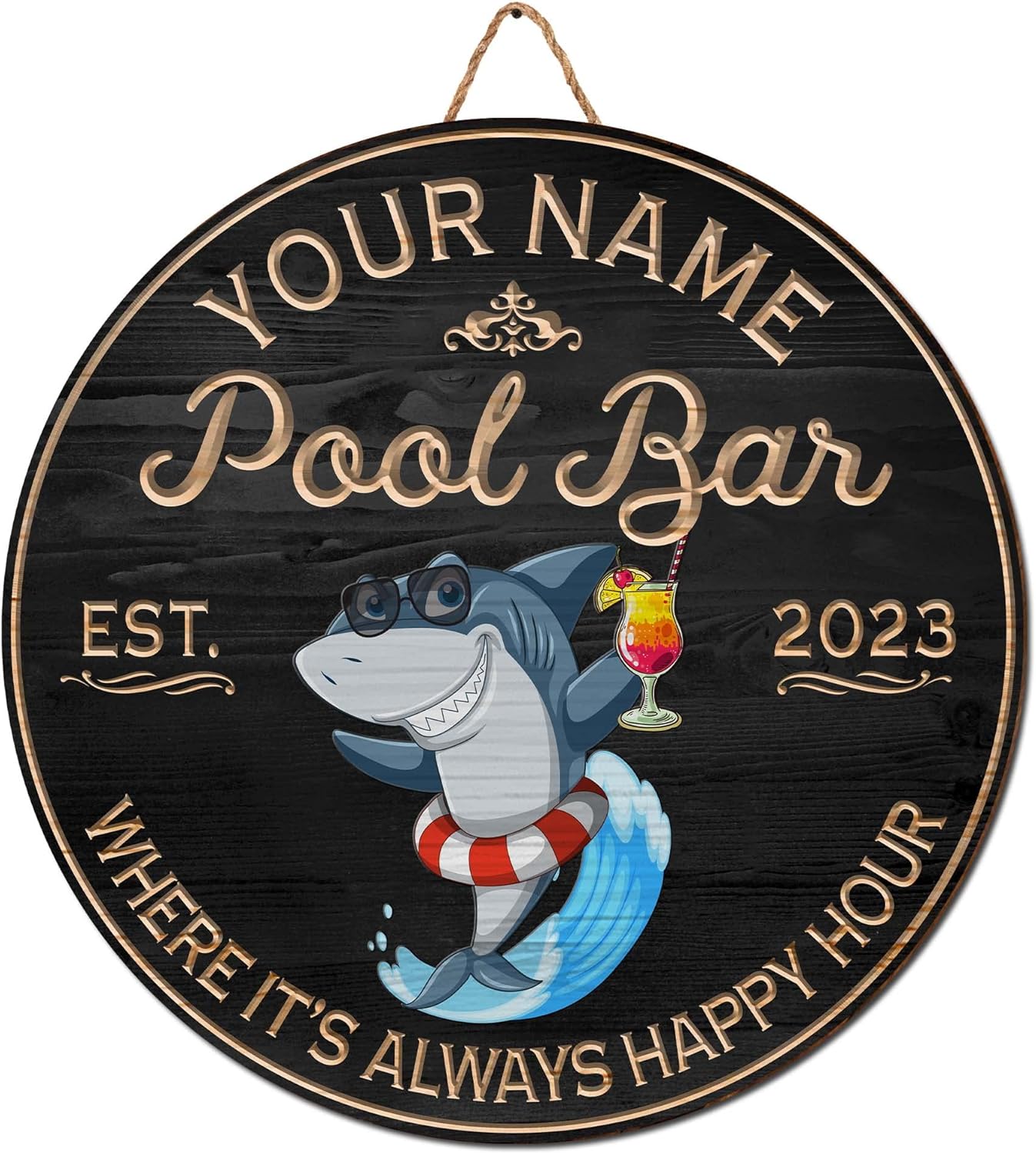 V VIBEPY All Over Printed Personalized Wooden Pool Bar Sign, Summer Decor Outdoor