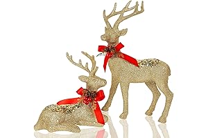 Juegoal Christmas Table Top Decorations: A Set of 2 Xmas Golden Reindeer Figurines