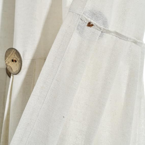 Lush Decor Linen Button Farmhouse Kitchen Curtains Tier Set 29W x 24L Off White - Linen Cafe Curtains Farmhouse - Modern Farmhouse Decor