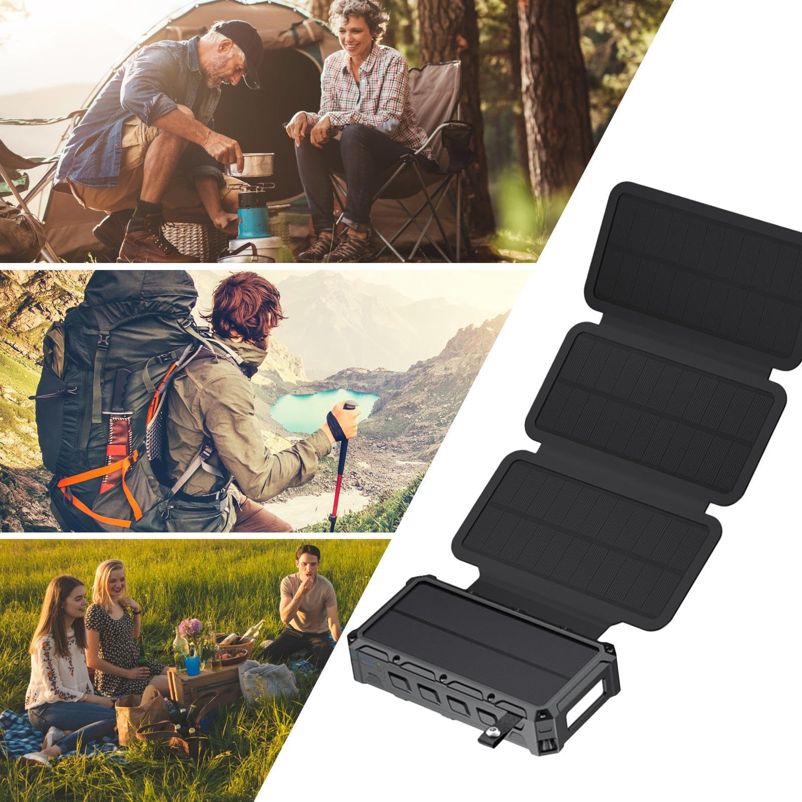 Power Bank Solare Portatile con Allarme, e Luce LED Integrati | Power Bank A Manovella Con Ricarica Rapida Per Casa, Escursioni, Campeggio, Pesca, Uomo, Donna, Ragazzi, , Giovani