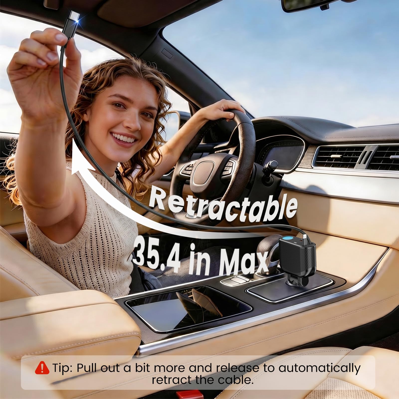 OHLPRO 5 en 1 Chargeur de Voiture Retractable, 168W Multi Prise Adaptateur Allume Cigare USB C, 5 Ports Dual Cable Rapide Charge PD3.0 Allume, Compatible avec iPhone,Samsung, Xiaomi, GPS, Tablette