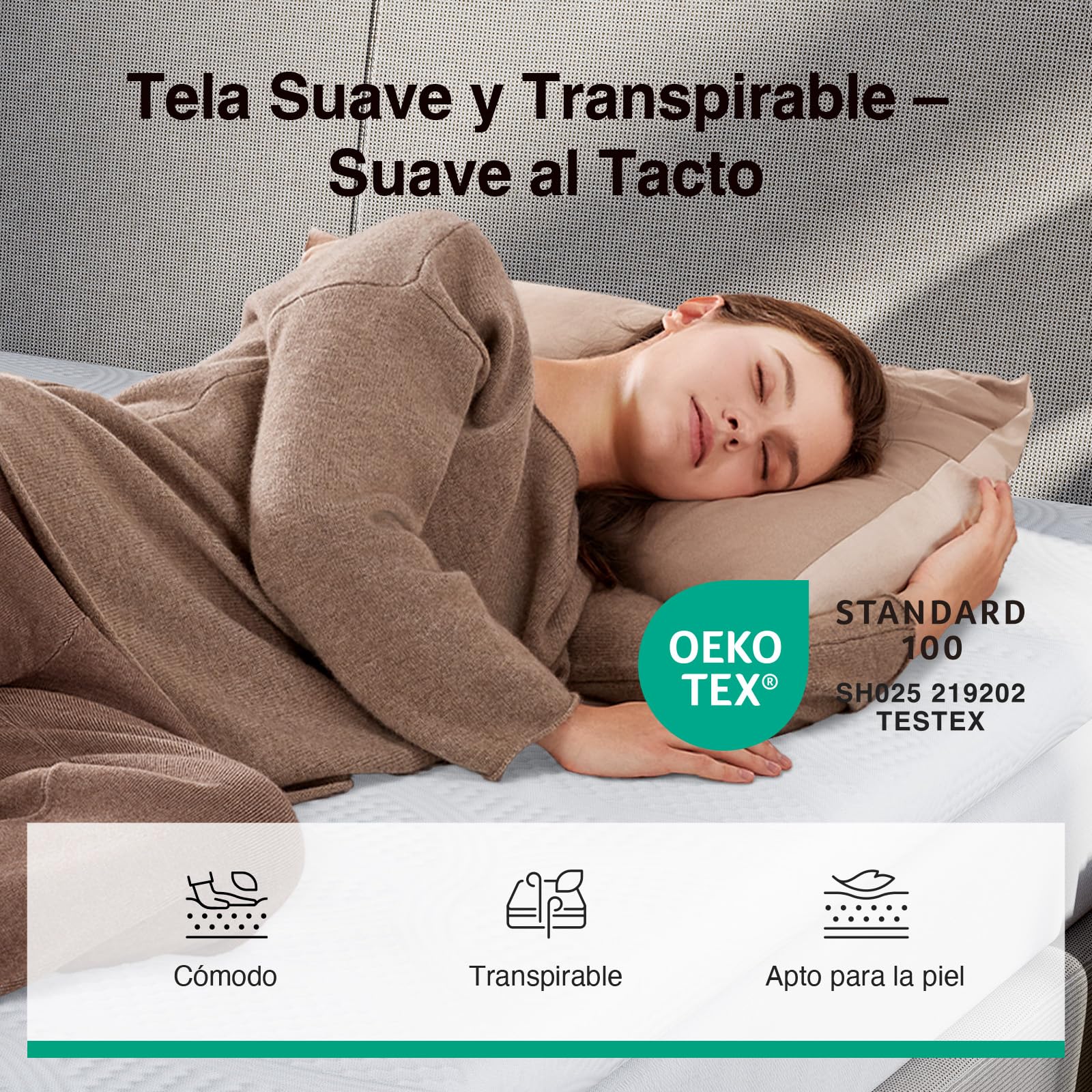 Novilla Topper Viscoelástico 150x200 5cm, Colchoncillo Espuma Gel Ventilada y Soporte, Funda Lavable y Antideslizante, Certificado Oeko-Tex, Confort Suave y Fresco