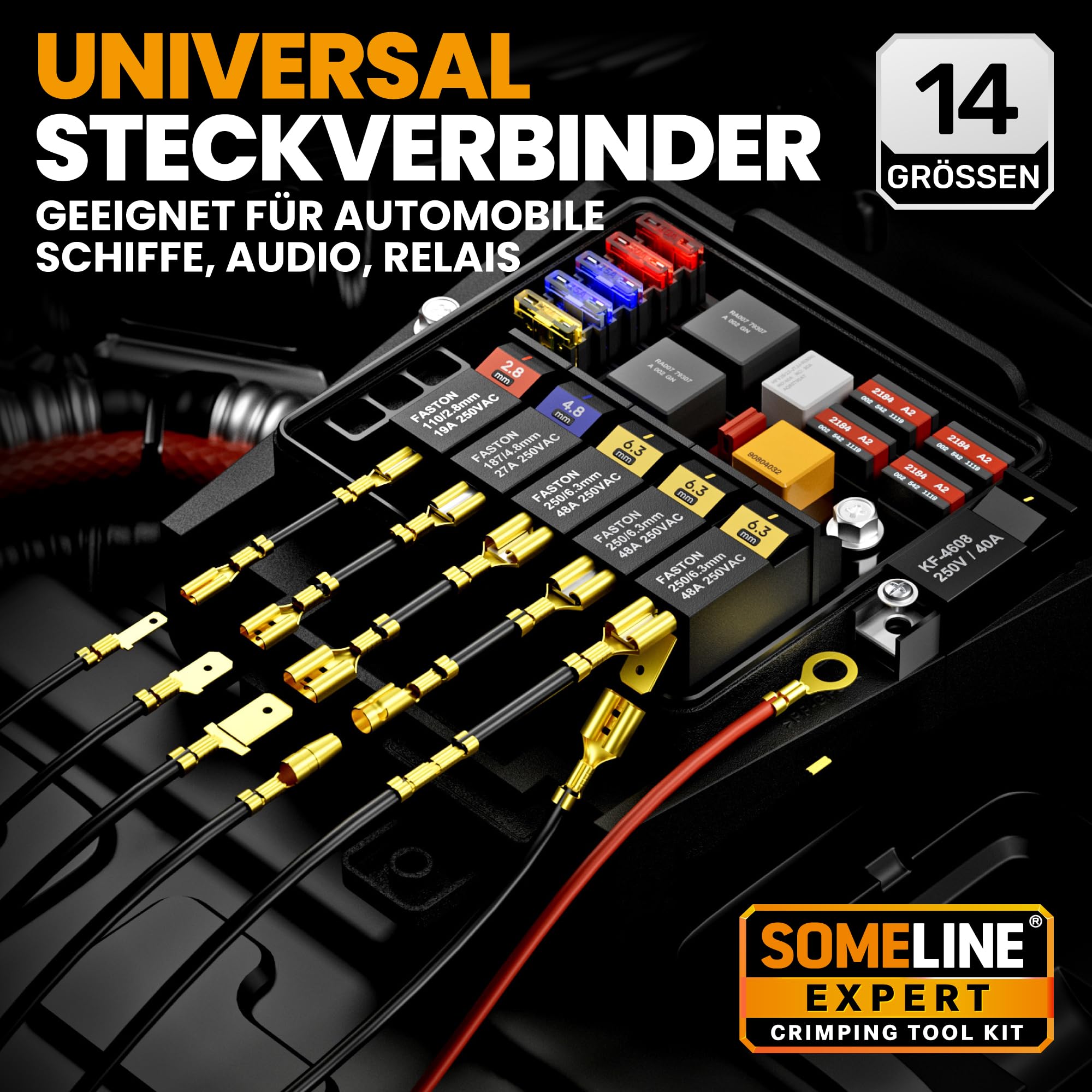 SOMELINE Crimpzangen Set, 14 Arten [0,25-2,5mm²] Flachsteckhülsen Set, Flachsteckhülsenzange, Spade Steckverbinder Krimpzange, Crimpzangen Tool, Crimp Zange, Crimpwerkzeug, Crimp Tool, Presszange