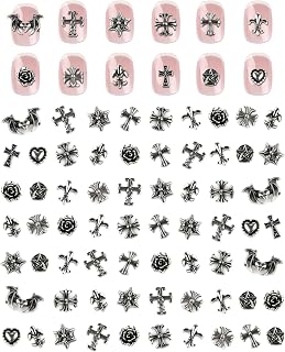 Nail Art Studs Kit, 120 Pcs 3D Silver Cross Nail Charms-Variety of Cross Charms for Nails, Sturdy & Easy-to-Apply Decorations for Daily Manicure Designs,DIY & Professional Use,Halloween