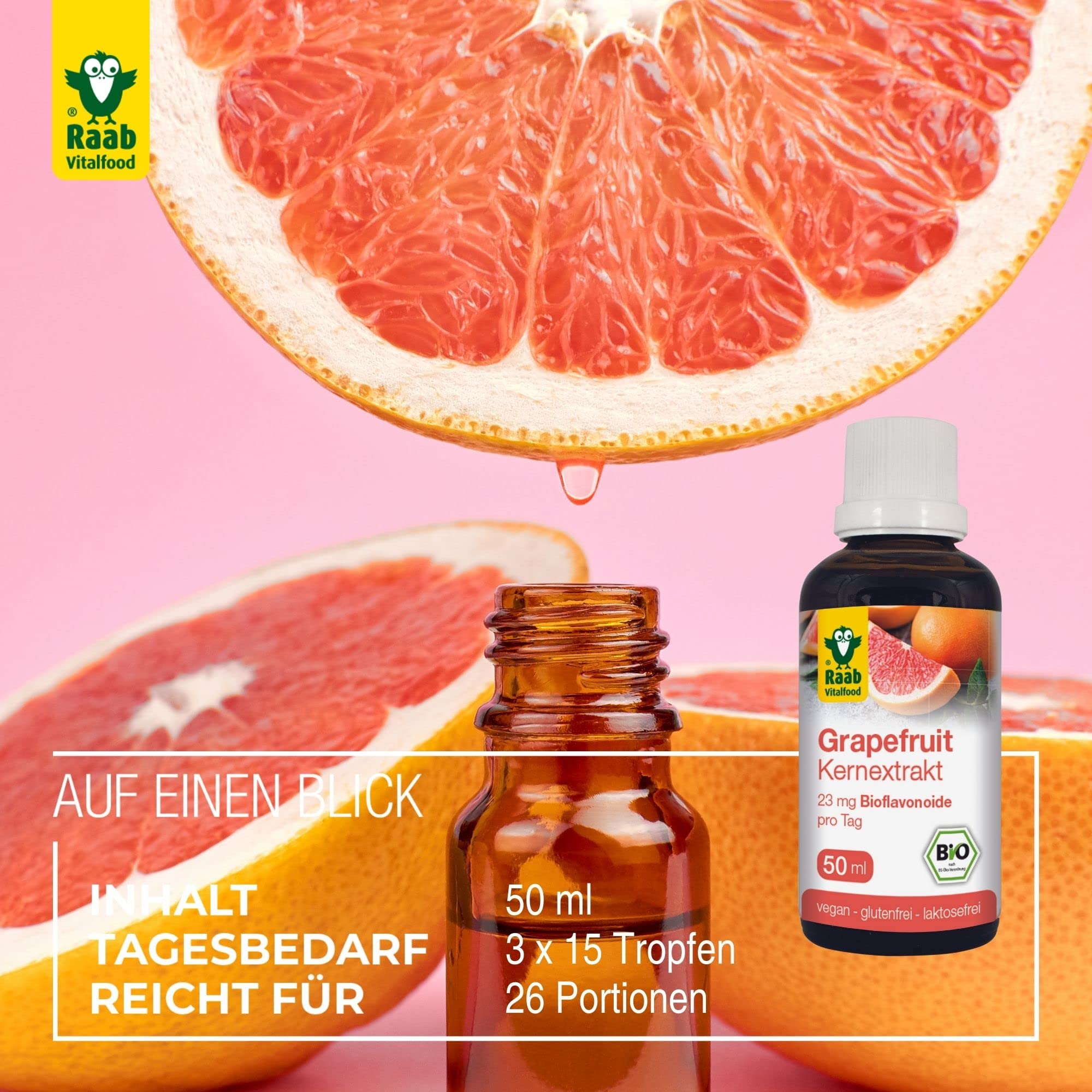 Raab Vitalfood Bio Grapefruit-Kernextrakt mit Bioflavonoiden, Tropfen & Bio Matcha-Kapseln, 60 Stück, Grüntee-Extrakt aus Japan, Premium Qualität, vegan, glutenfrei, grüner Tee, 1 Monat