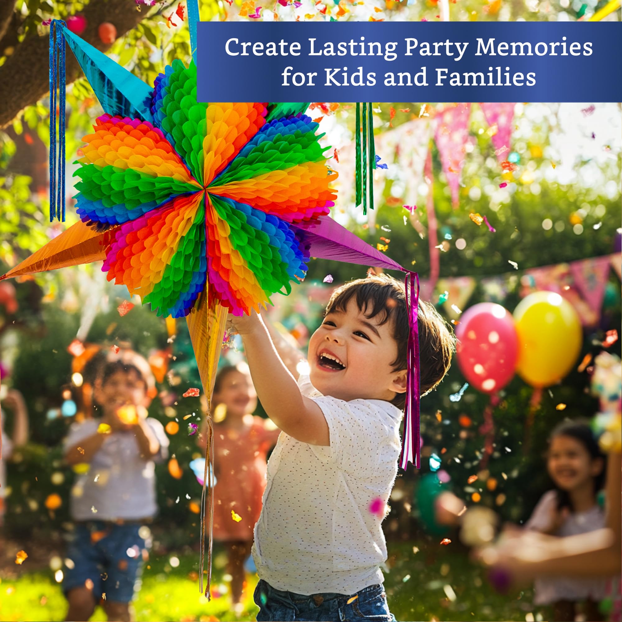 Mexican Piñata (Medium 26 in) - Rainbow Piniata - Authentic Handmade Foldable Large Pinata for Birthday Party - Piñatas para Cumpleaños - Mexican Star Pinata - Cinco de Mayo Pinatas