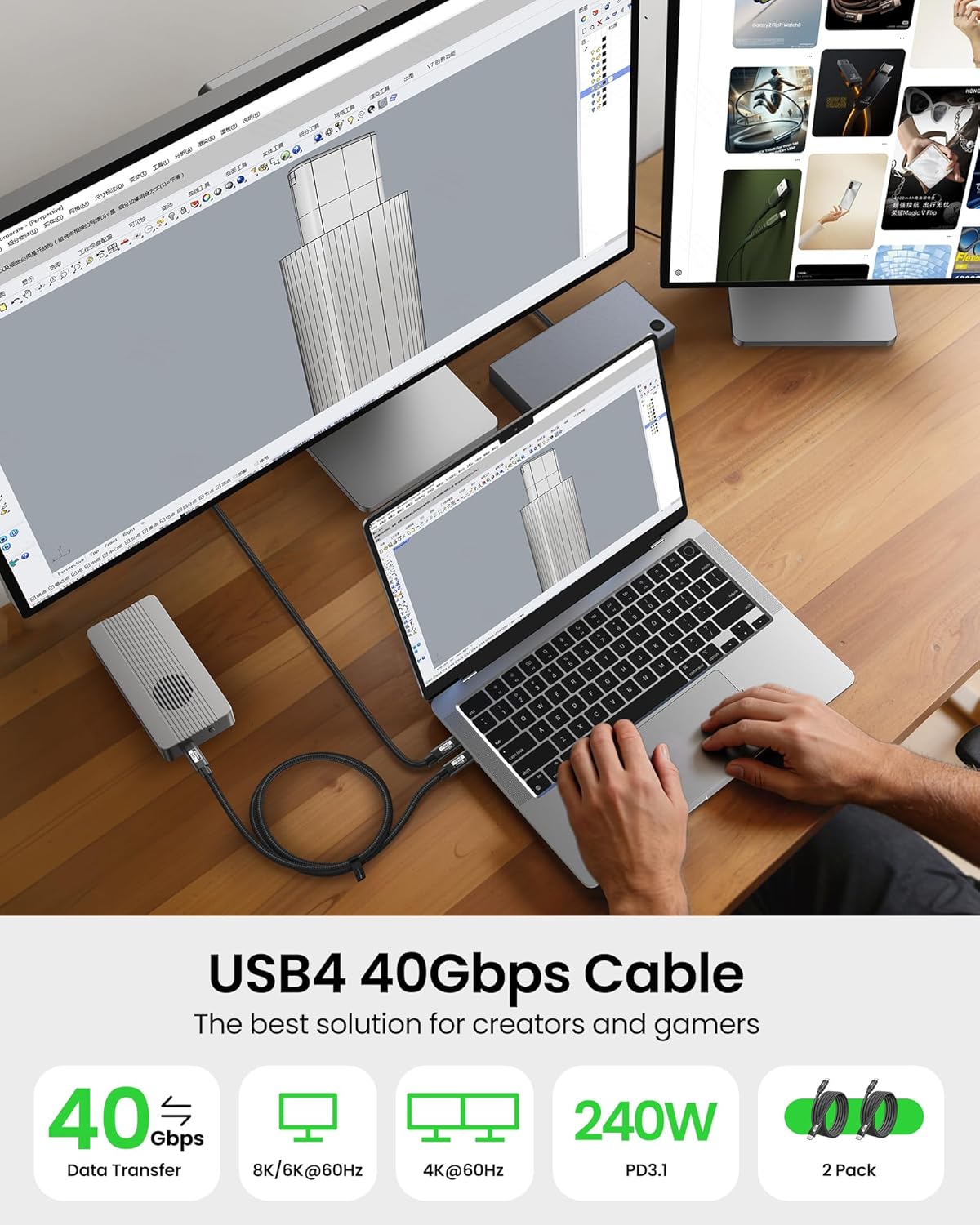 Fitee Thunderbolt 4 Cable 3FT Compatible [2 Pack], 40Gbps USB C Data Transfer Cable, 8K/6K/5K@60Hz, 4K@144Hz, PD3.1 240W Charging for iPhone 17, MacBook Pro, PSSD, Display, Docking, Monitor - Image 6