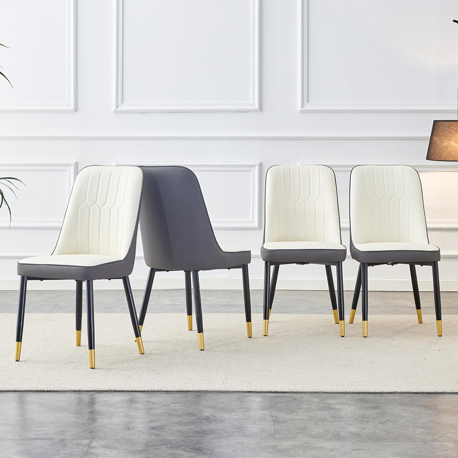 Dining Chairs Set of 4,Grey Leather Dining Chairs,Kitchen Chairs Upholstered,Modern Dining Room Chairs with Gold Metal Legs Frame for Restaurant,Kitchen and Dining Room