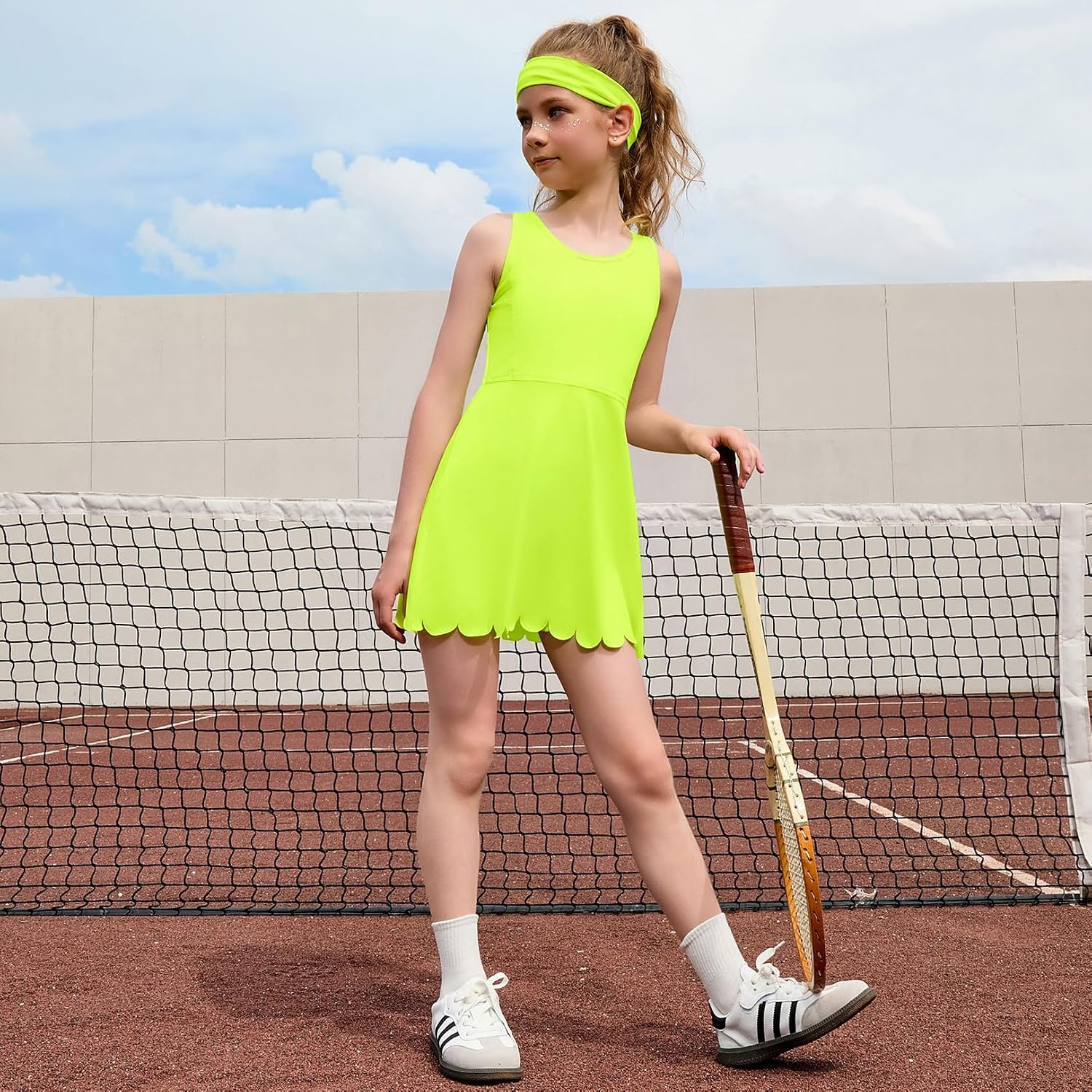 Girls Tennis Dress Sleeveless Pickleball Athletic Dress Golf Outfit with Detachable Built-in Bra & Shorts Pockets
