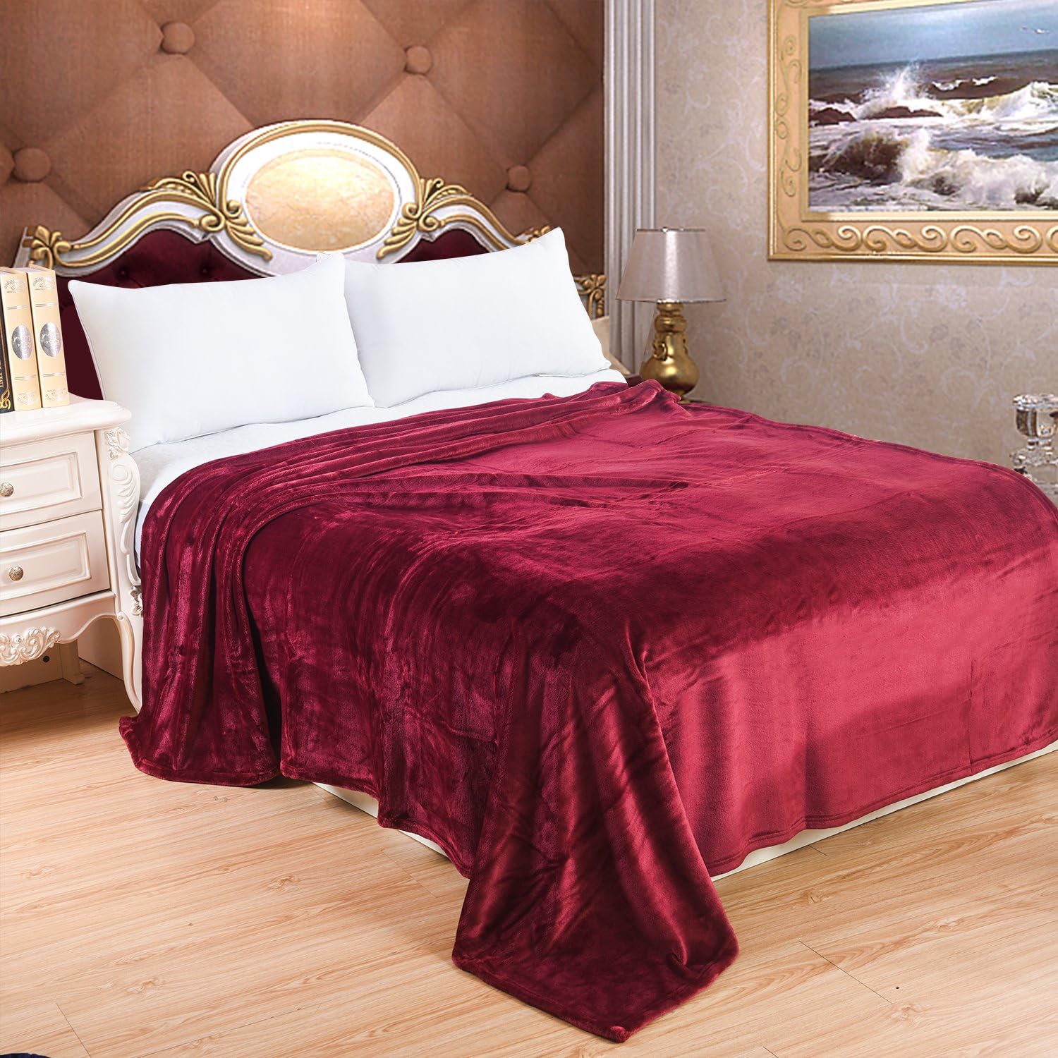 Caitlin White Throw Blanket for Couch/Sofa/Bed,Luxury Super Soft Microplush Velvet,60"x80",Burgundy