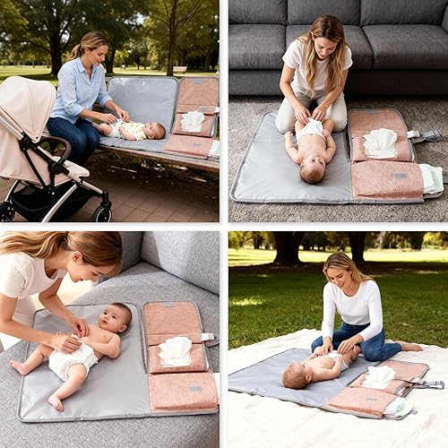 Miniatura 2 de Cambiador de pañales portátil, almohadillas de cambio de pañales de viaje lavables y plegables, tapete cambiador de bebé grande con bolsillo para