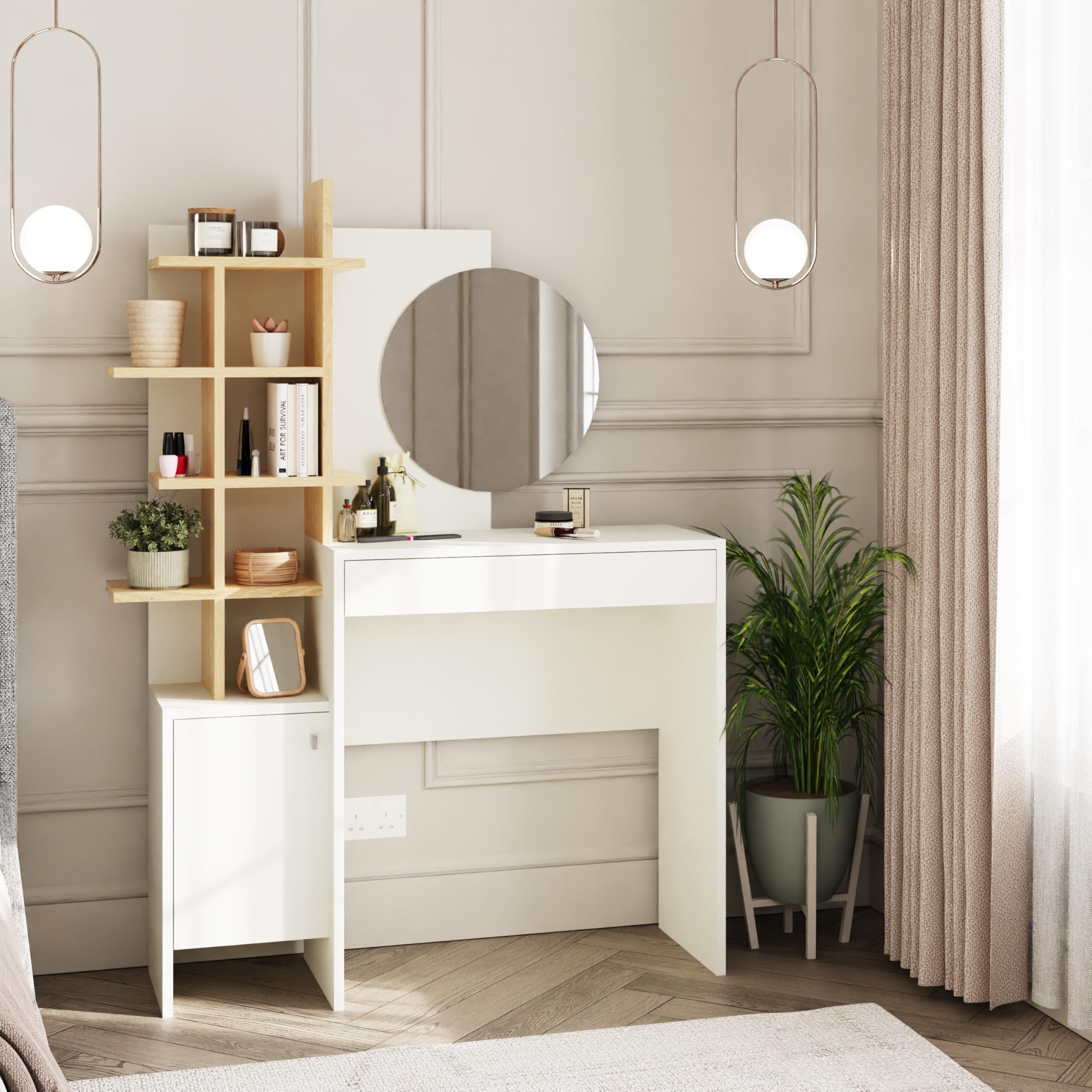GFW Freyja White and Oak 1 Drawer Dressing Table with Mirror